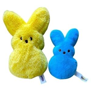 PEEPS 9” & 6” Yellow & Blue Peeps Bunny Plush Easter Stuffed Plush Fuzzy Animal